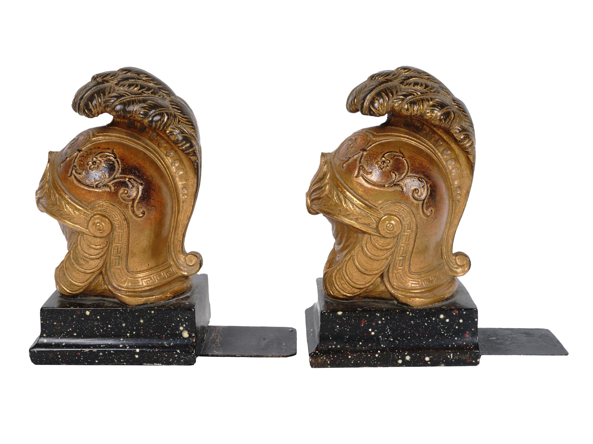 PAIR OF ANTIQUE ROMAN HELMET BOOKENDS BY BORGHESE PIC-2